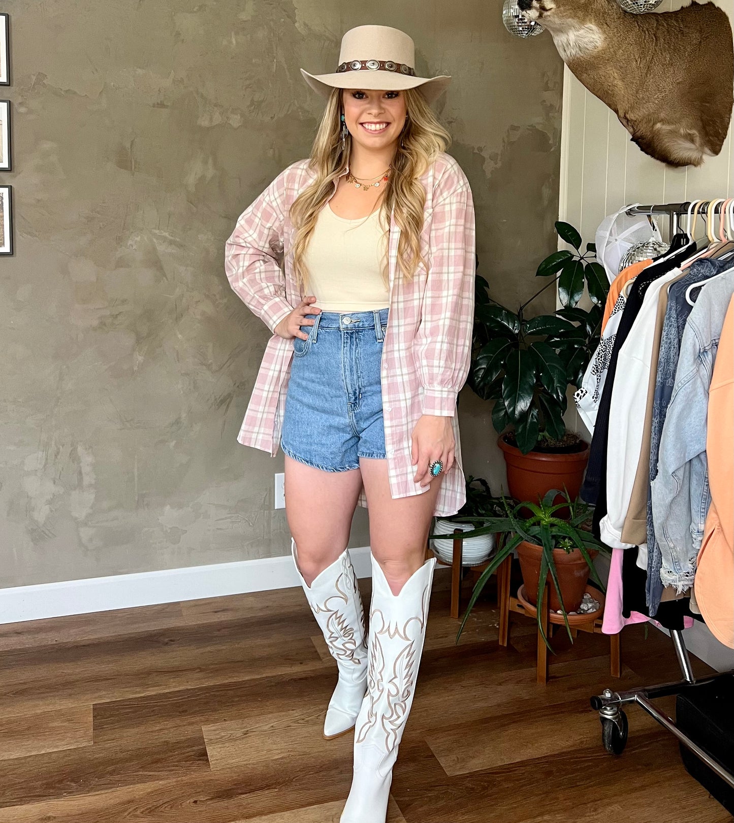 Subtle Blushing Long Plaid Flannel