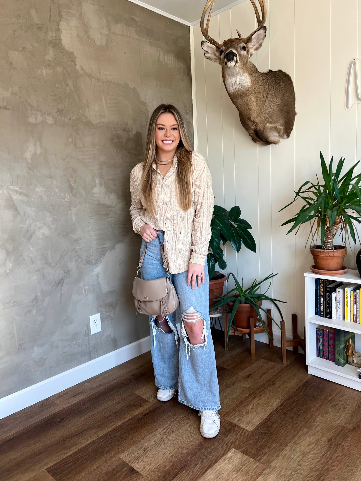 Chic Beige Crochet Blouse