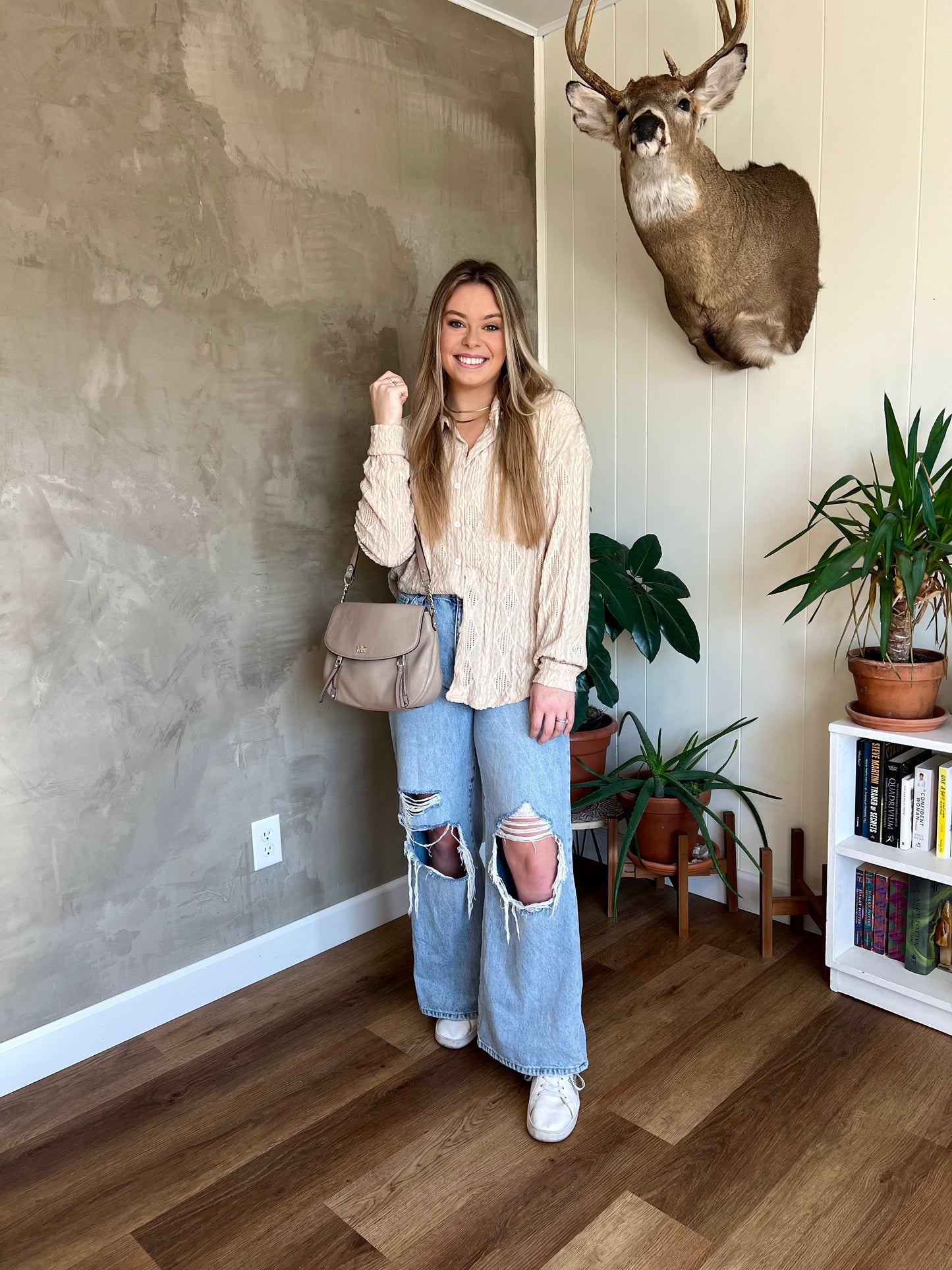 Chic Beige Crochet Blouse