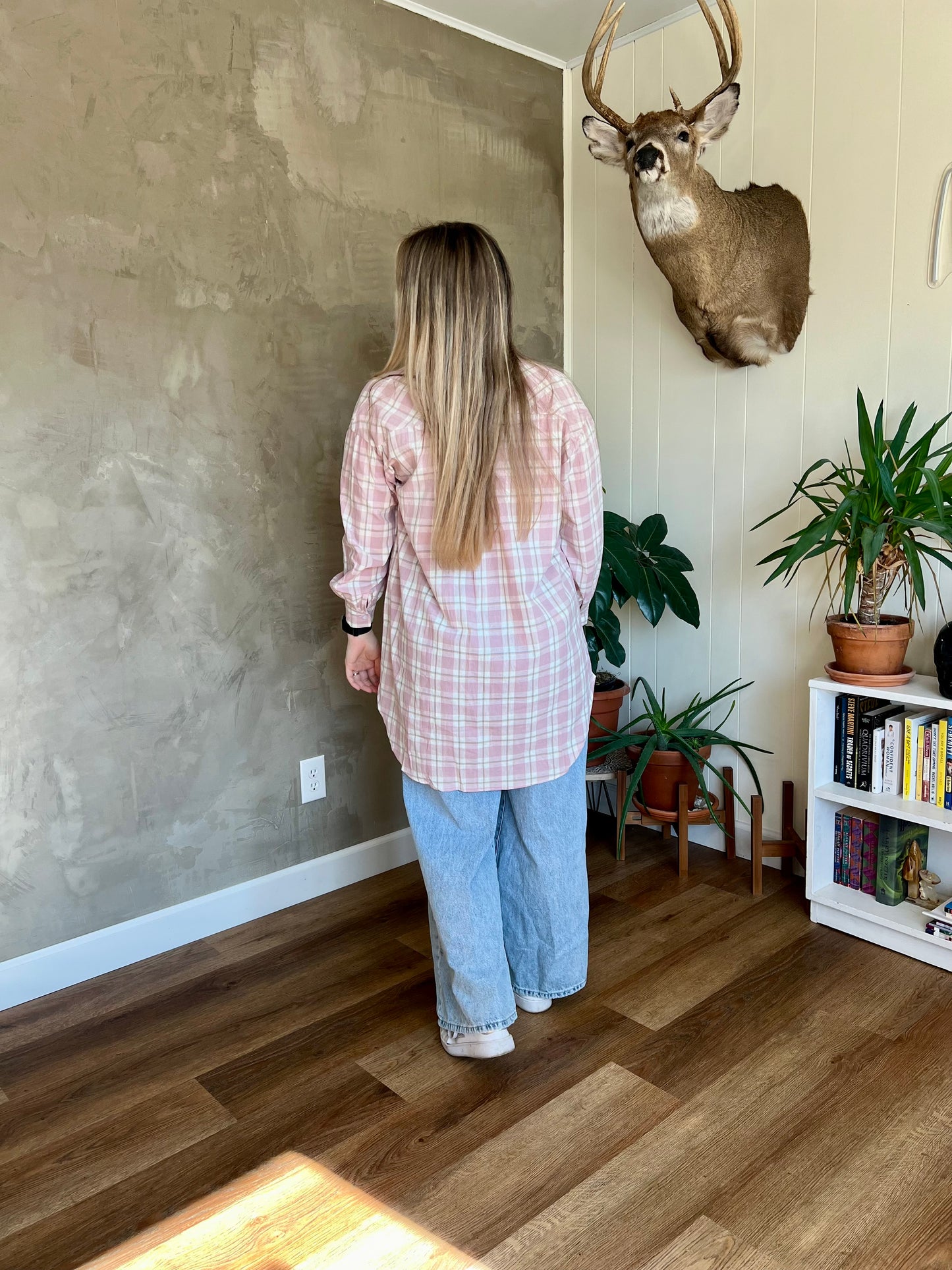 Subtle Blushing Long Plaid Flannel